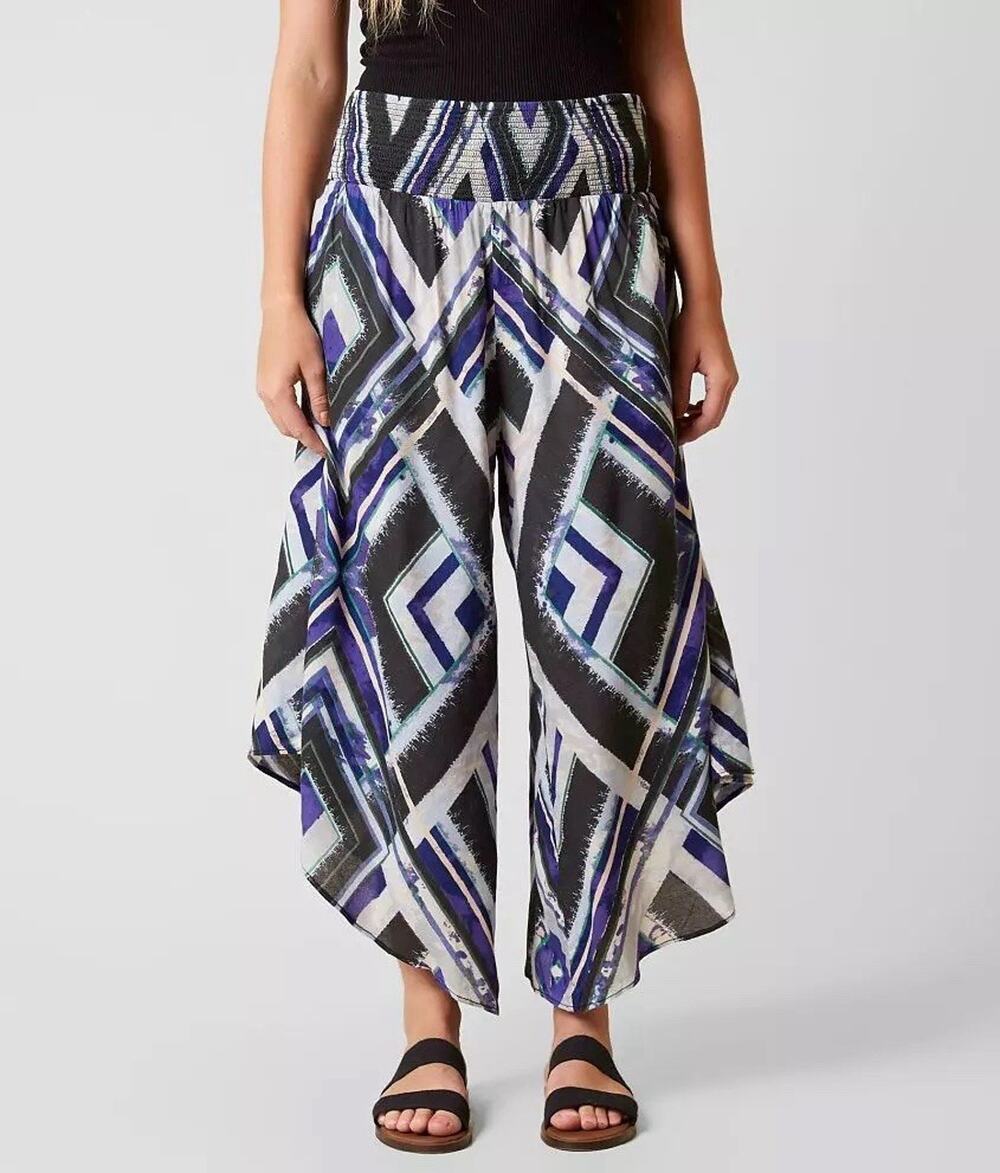 Free People Miranda Angular Pull On Wide Pants Crop Asymmetric Hem Geometric XS